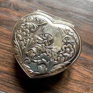Silver vintage plated trinket box, initials M.H.